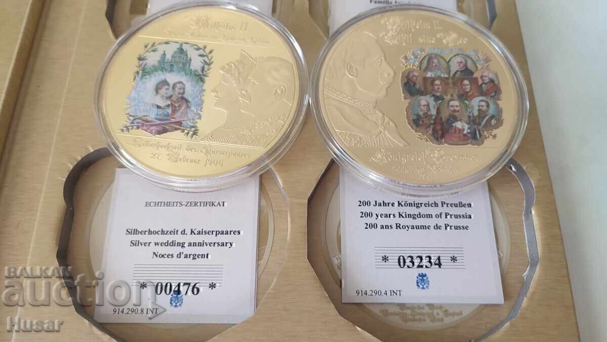 Licitație 4 buc plăci aurite certificate Kaiser Wilhelm II