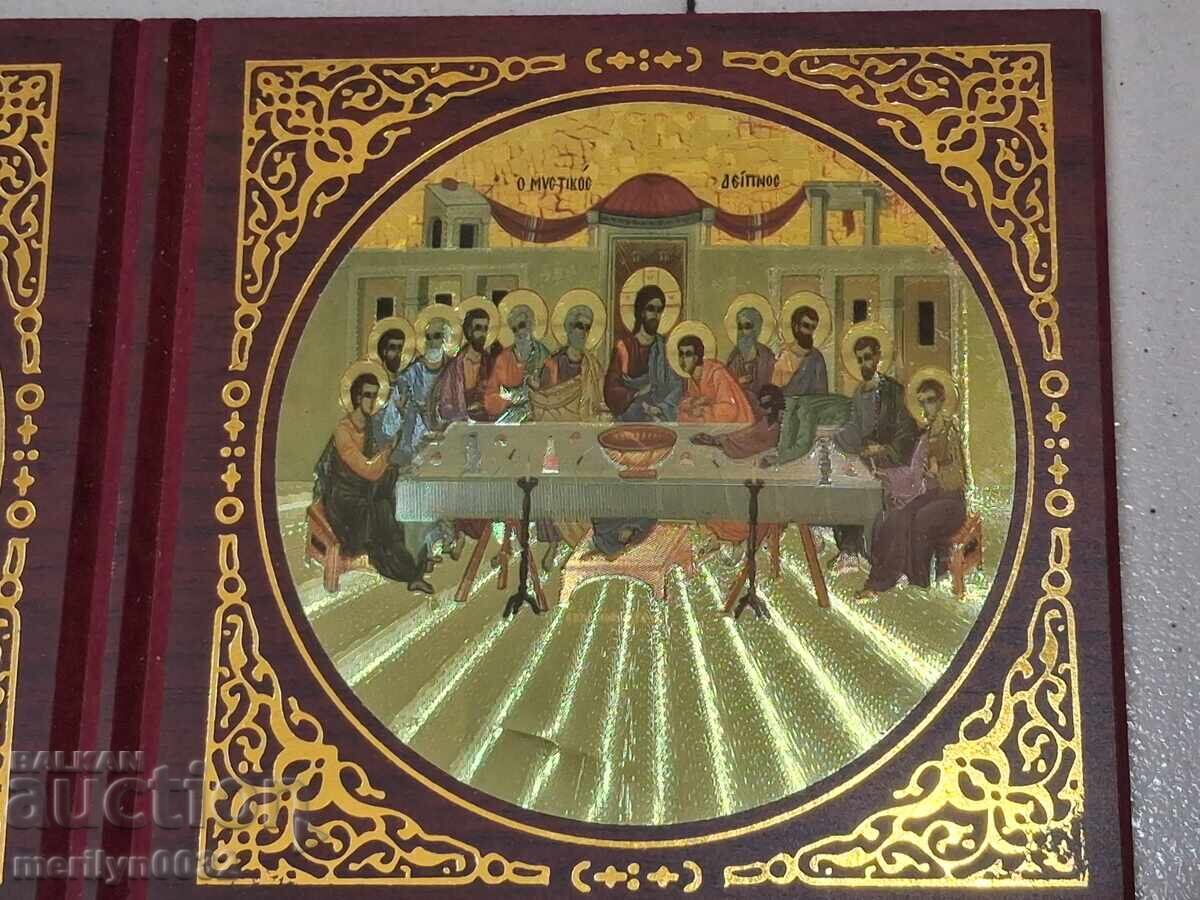 Icoană dublă suvenir amintire din Ierusalim pelerinaj Sfântul Mormânt - 5