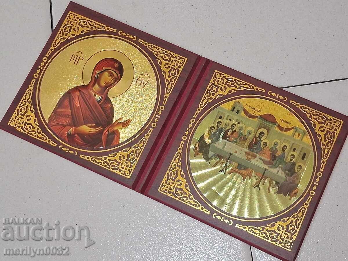 Icoană dublă suvenir amintire din Ierusalim pelerinaj Sfântul Mormânt