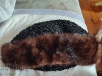 Pălărie veche retro, astrahan german, cu piele