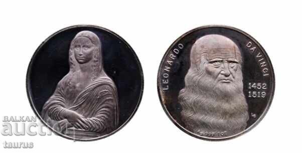 Medal - Leonardo da Vinci & Mona Lisa. 1 ounce pure silver!