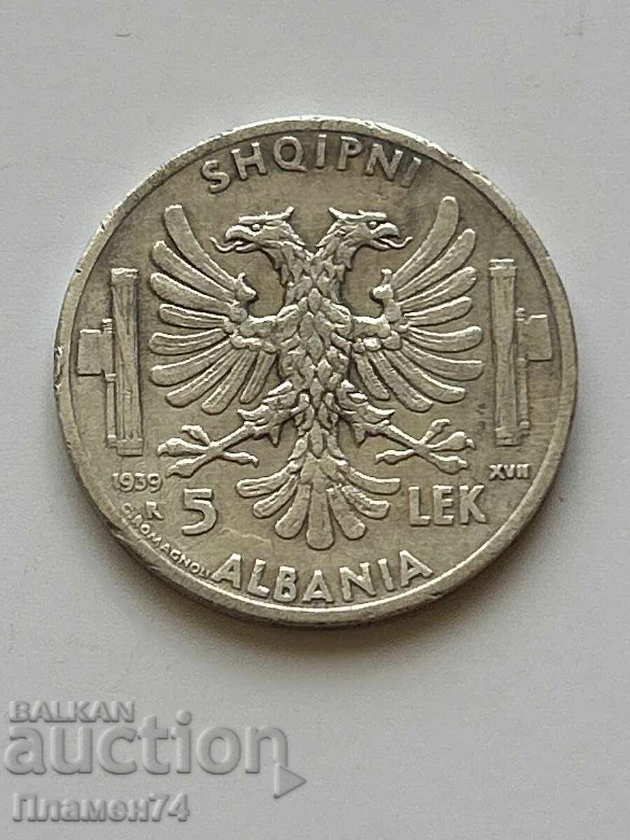 5 leka 1939 Albania cu preț 45.00 BGN | € 23.01