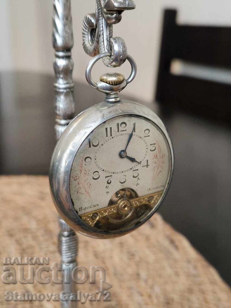 Παράδοση Αντίκα ελβετικό ρολόι τσέπης 8 ημερών Hebdomas