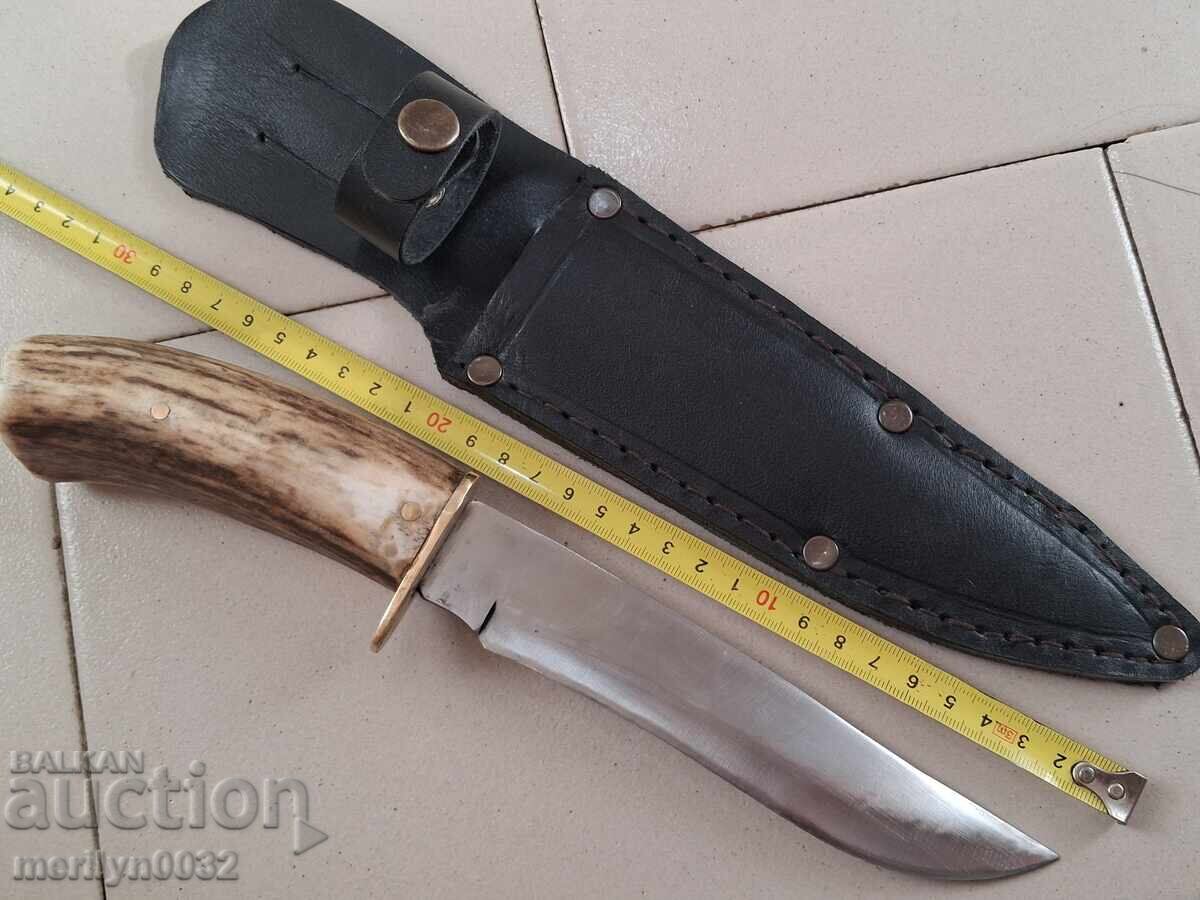 Livrarea Cuțit de vânătoare cu teacă, mâner din corn de cerb Livrarea Cuțit de vânătoare cu teacă, mâner din corn de cerb