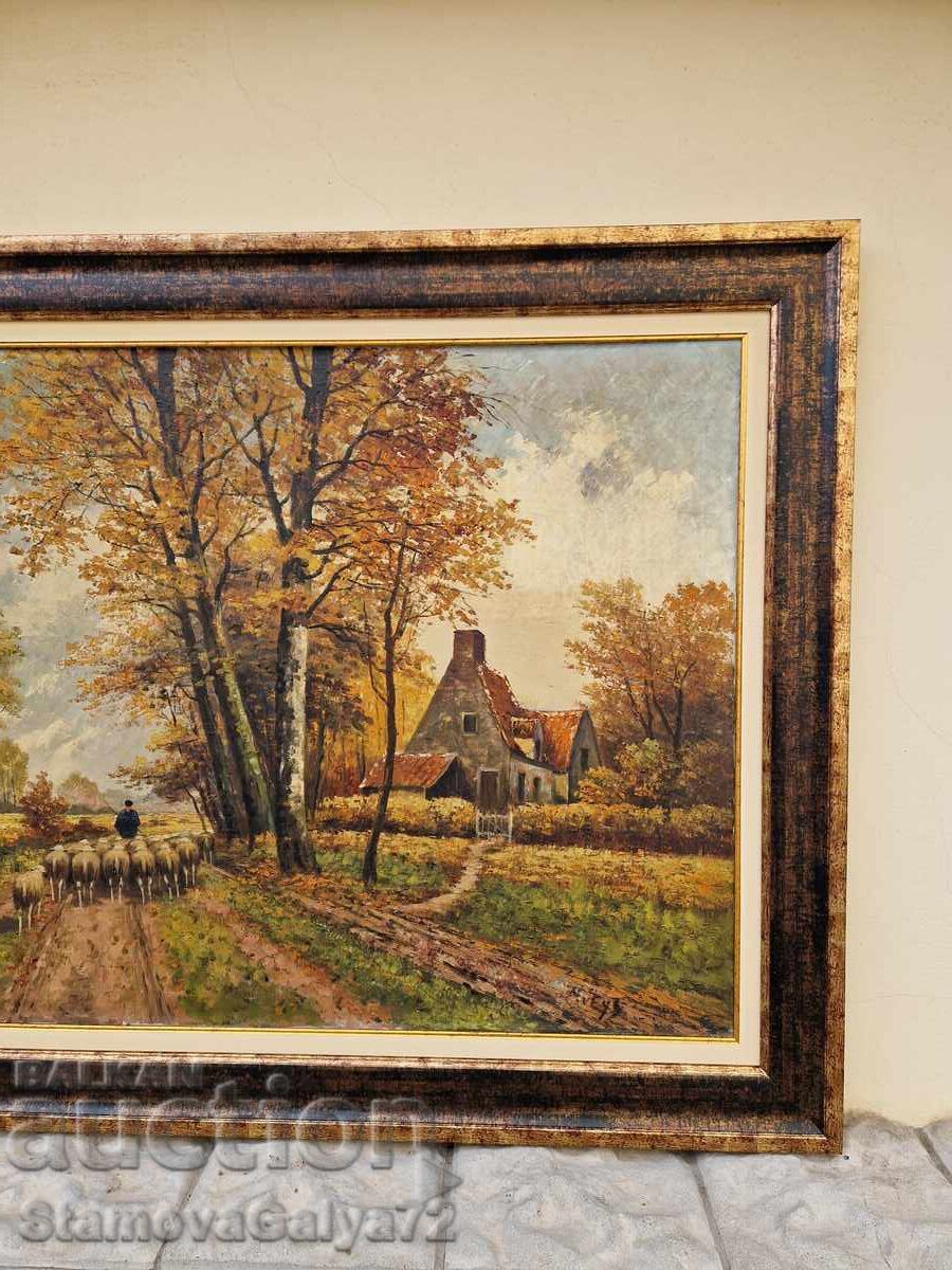 Παράδοση Μοναδική μεγάλη αντίκα βελγική ζωγραφική με λάδι σε πάνελ