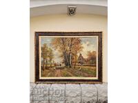 Μοναδική μεγάλη αντίκα βελγική ζωγραφική με λάδι σε πάνελ