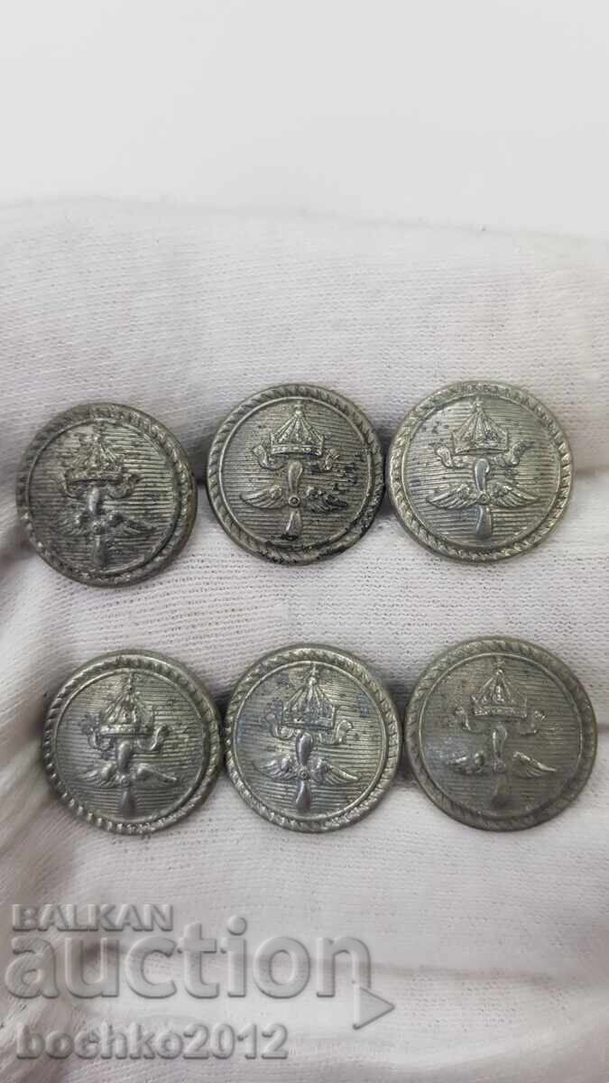 6 бр. Български царски пилотски копчета за пагони Борис III