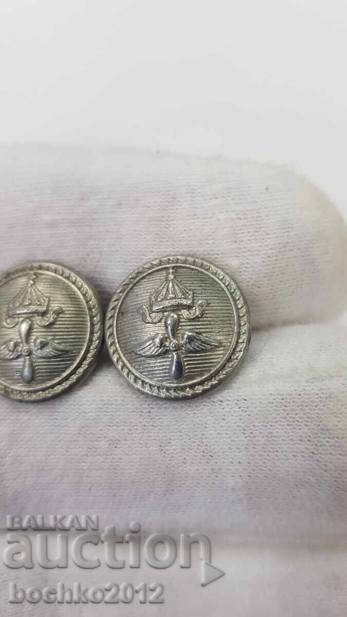 Аукцион 2 бр. Български царски пилотски копчета за пагони Борис III