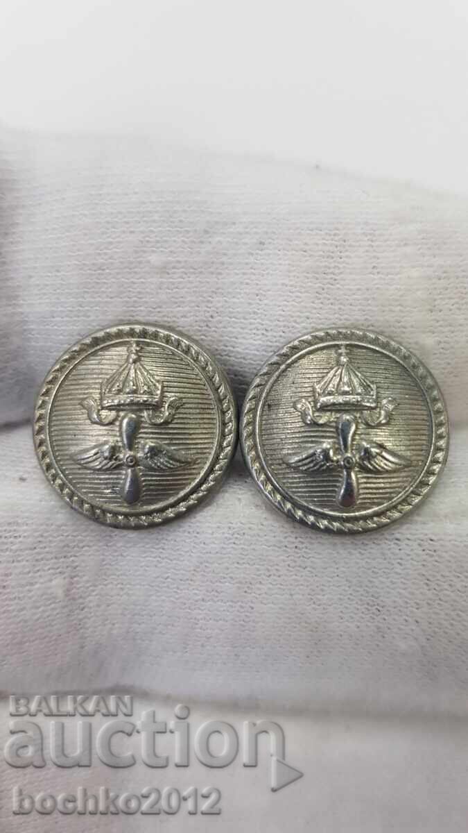 2 бр. Български царски пилотски копчета за пагони Борис III