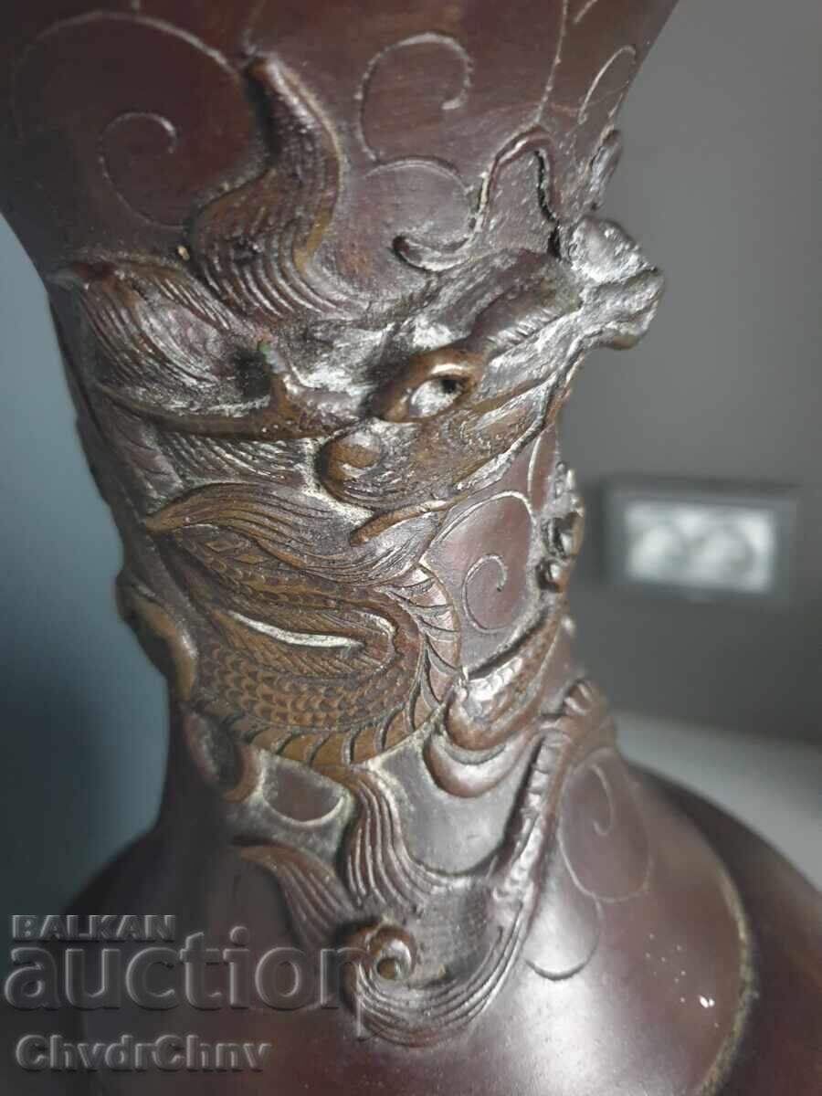 Licitație 45sm-4kg figurină veche japoneză vază de bronz/dragon Licitație 45sm-4kg figurină veche japoneză vază de bronz/dragon