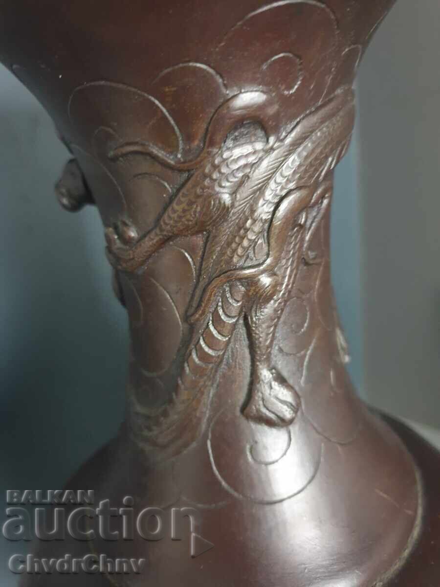 Livrarea 45sm-4kg figurină veche japoneză vază de bronz/dragon Livrarea 45sm-4kg figurină veche japoneză vază de bronz/dragon