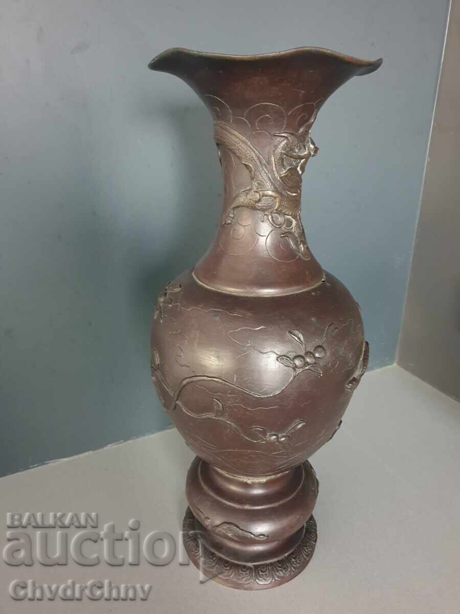 45sm-4kg figurină veche japoneză vază de bronz/dragon 45sm-4kg figurină veche japoneză vază de bronz/dragon