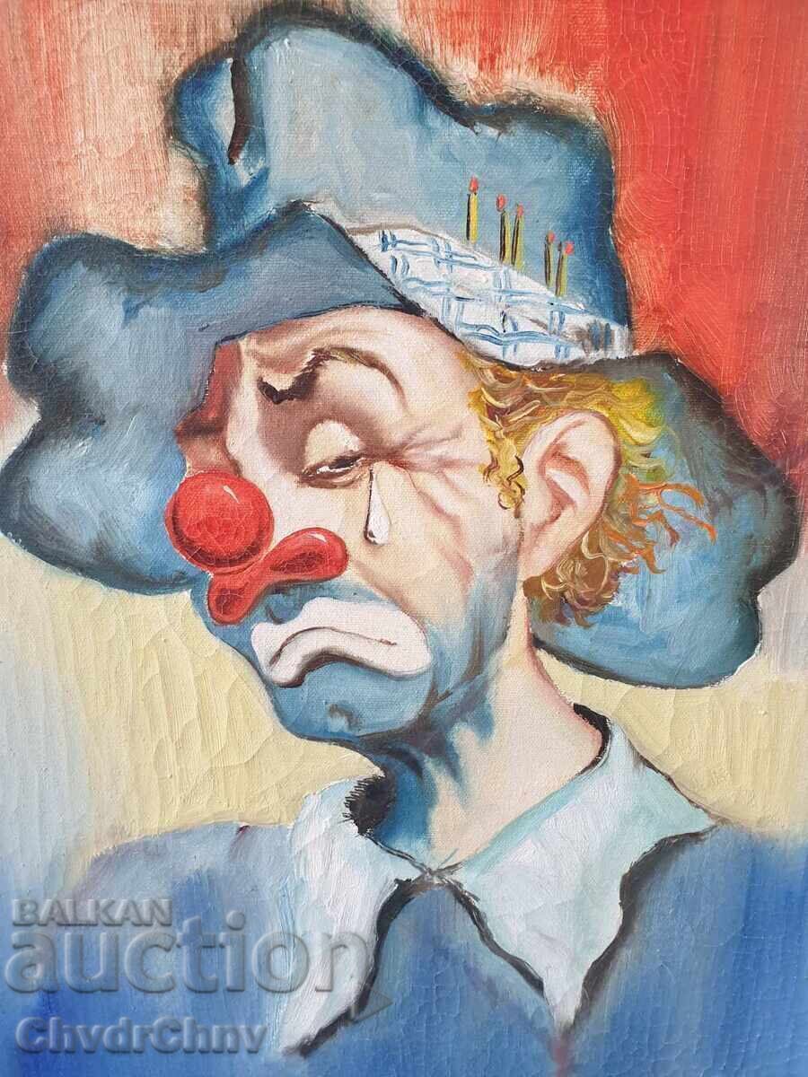 Auction  Pair of old oil paintings on canvas/clown portraits