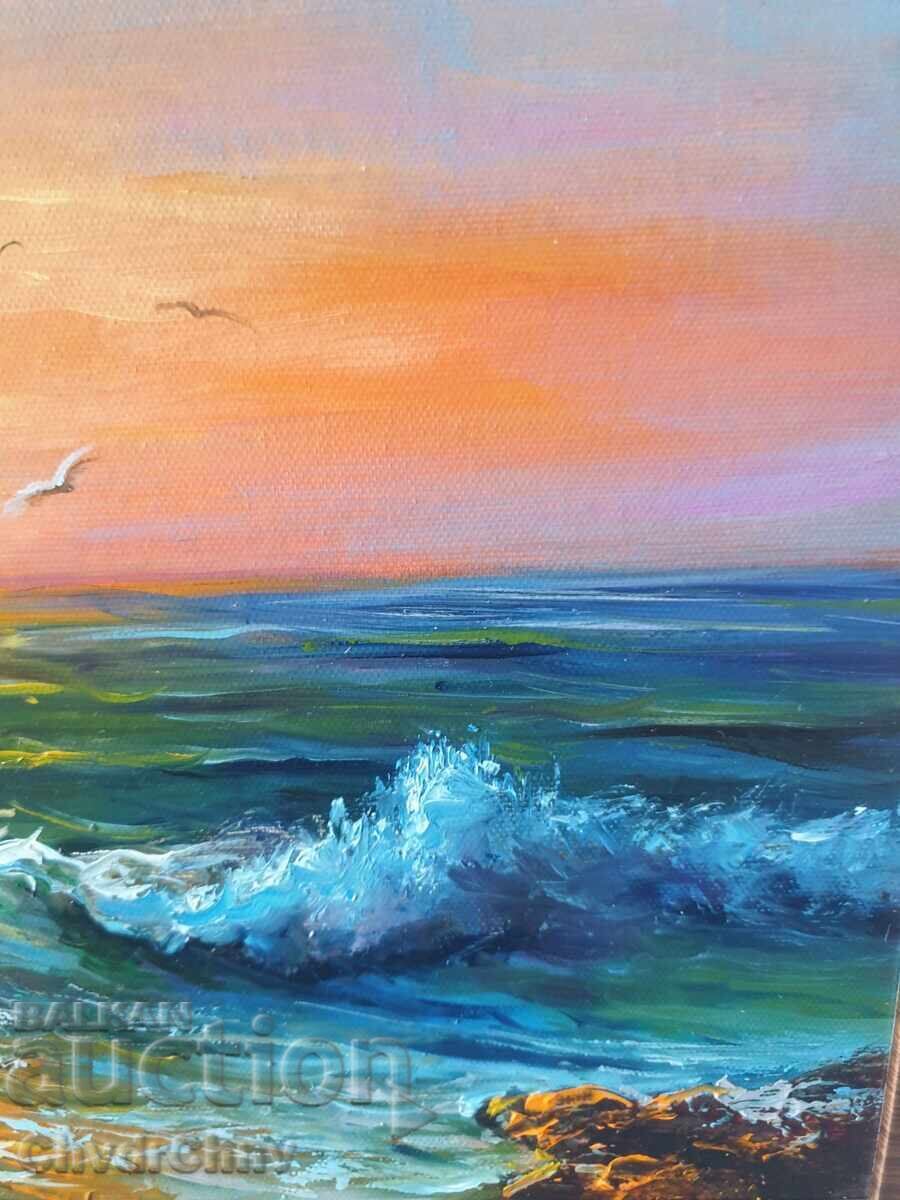 Auction  Bulgarian oil painting on canvas / Dimitar Genev / seascape