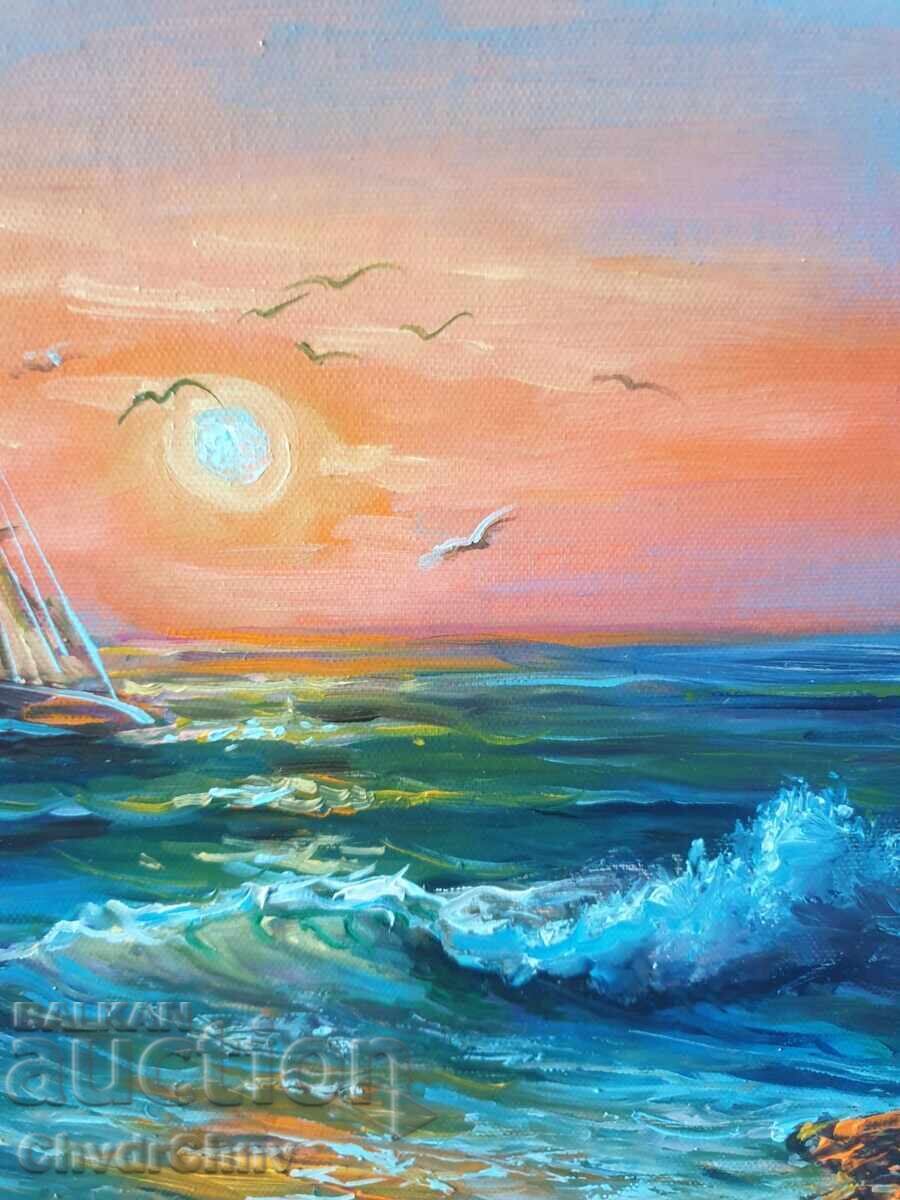 Delivery of Bulgarian oil painting on canvas / Dimitar Genev / seascape