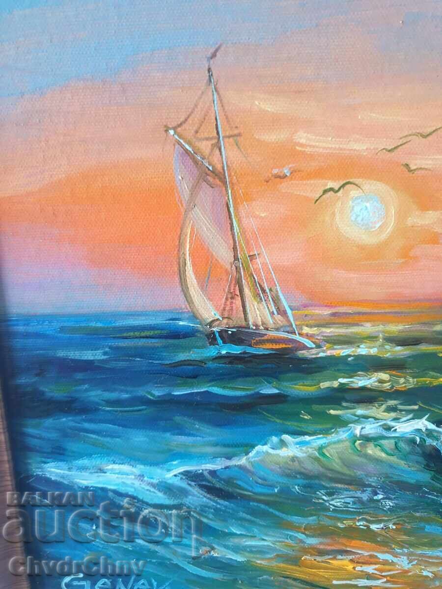 Bulgarian oil painting on canvas / Dimitar Genev / seascape - 5