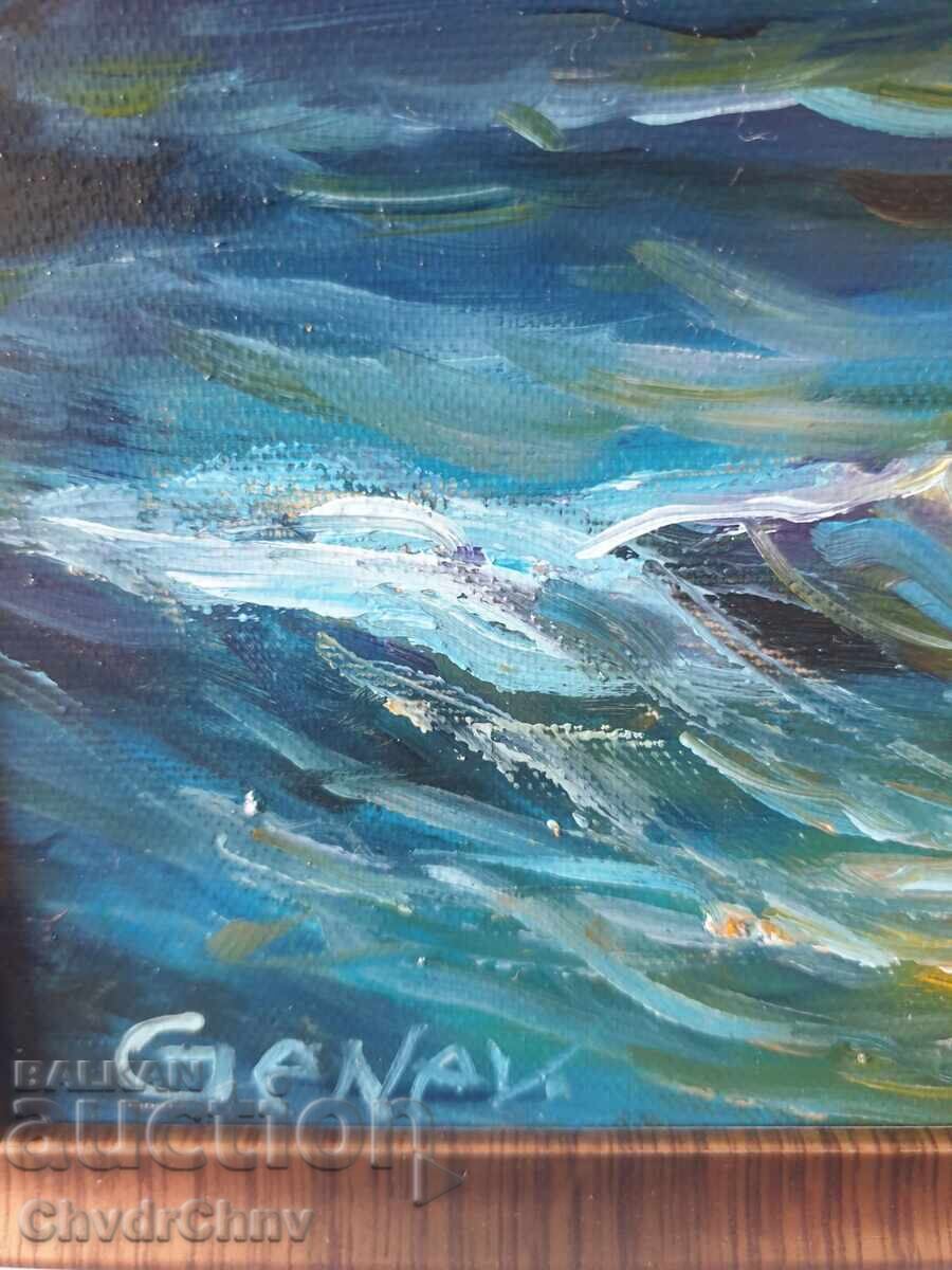 Bulgarian oil painting on canvas / Dimitar Genev / seascape - 6