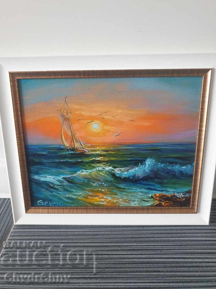 Bulgarian oil painting on canvas / Dimitar Genev / seascape