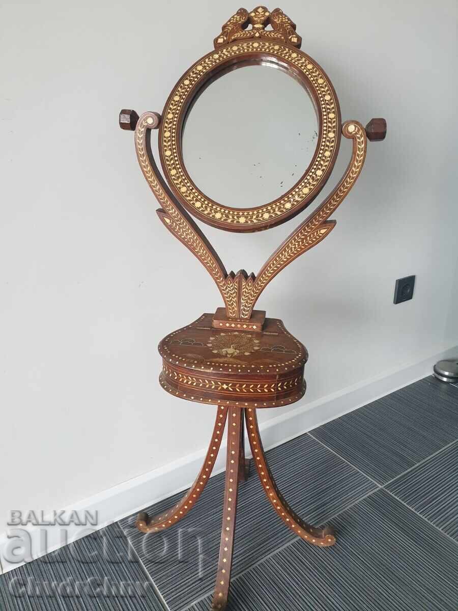 Old wooden dressing table with mirror/ivory inlays