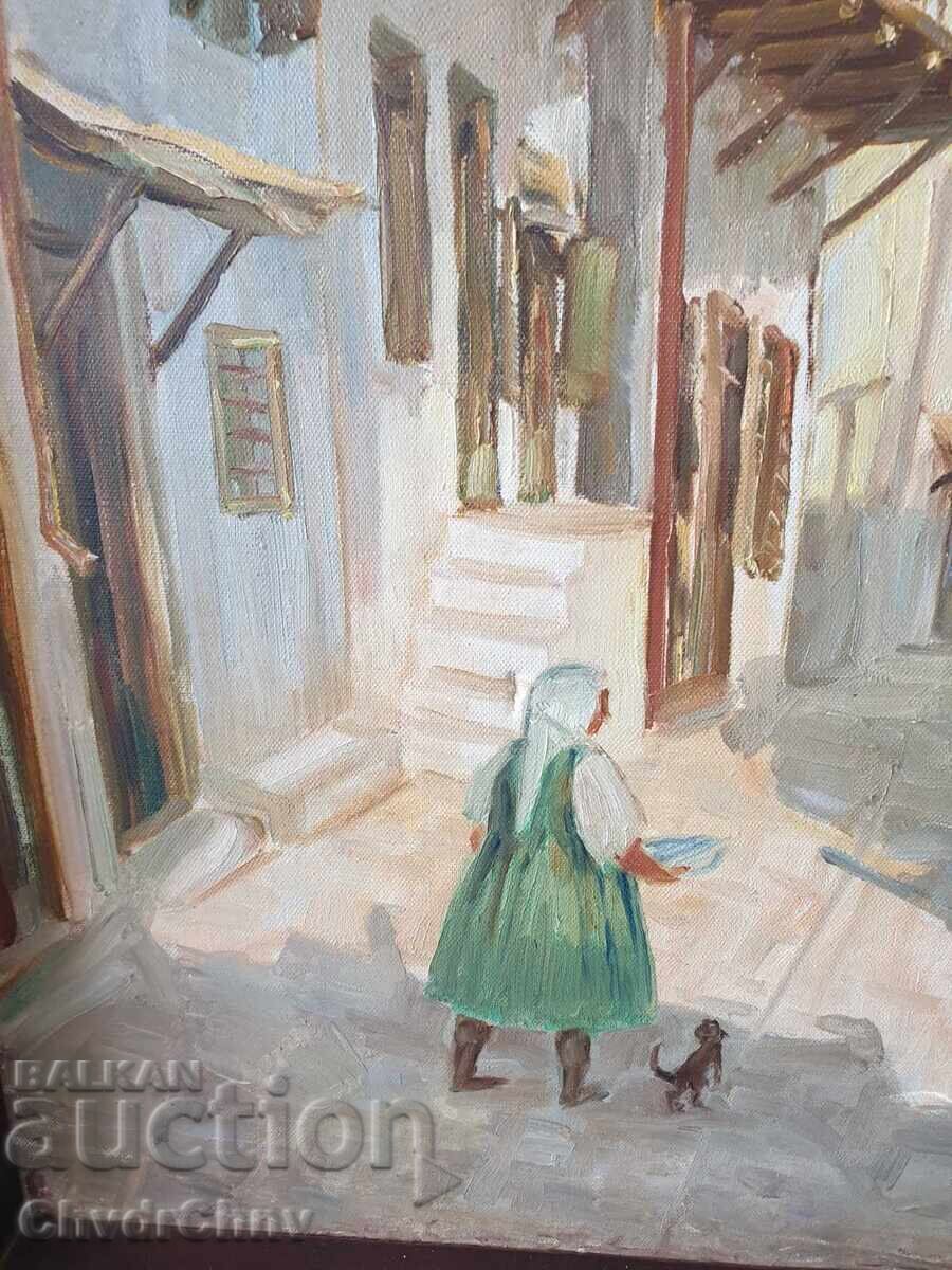 Auction  Greek oil painting on canvas / Revival houses / Kazakos