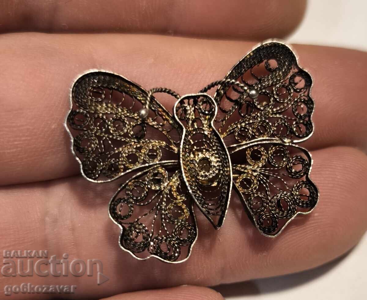 Стара сребърна брошка филигран, пеперуда ! - 5 Стара сребърна брошка филигран, пеперуда ! - 5