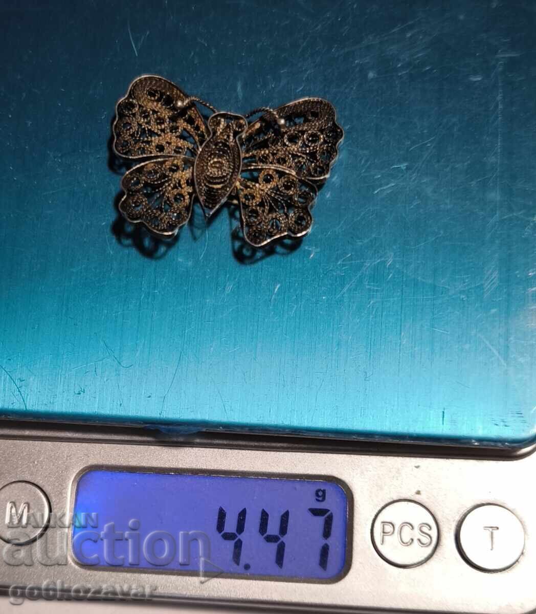Стара сребърна брошка филигран, пеперуда ! - 6 Стара сребърна брошка филигран, пеперуда ! - 6
