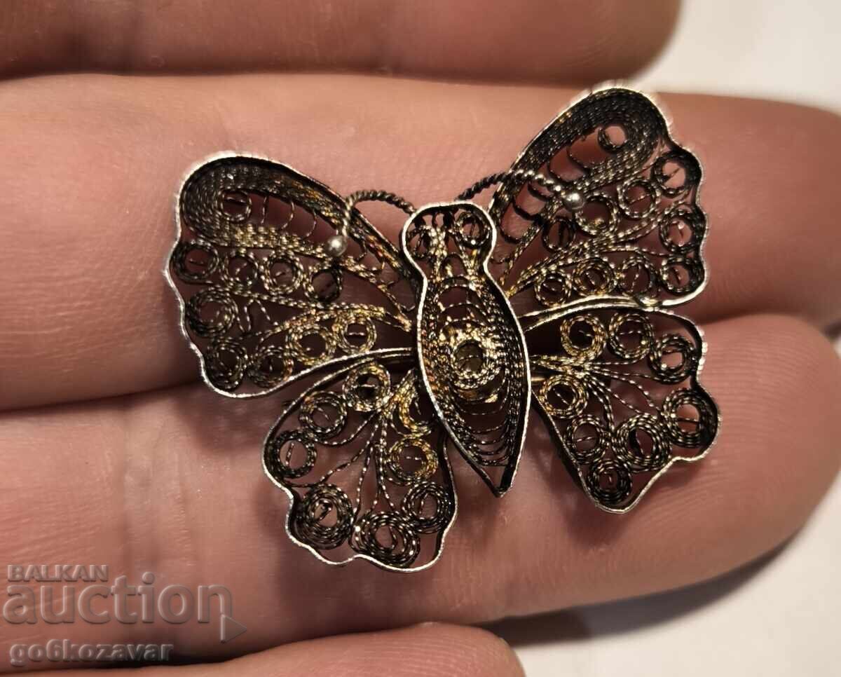 Стара сребърна брошка филигран, пеперуда ! Стара сребърна брошка филигран, пеперуда !