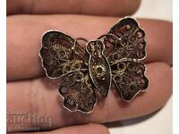 Veche broșă de argint filigran, fluture !
