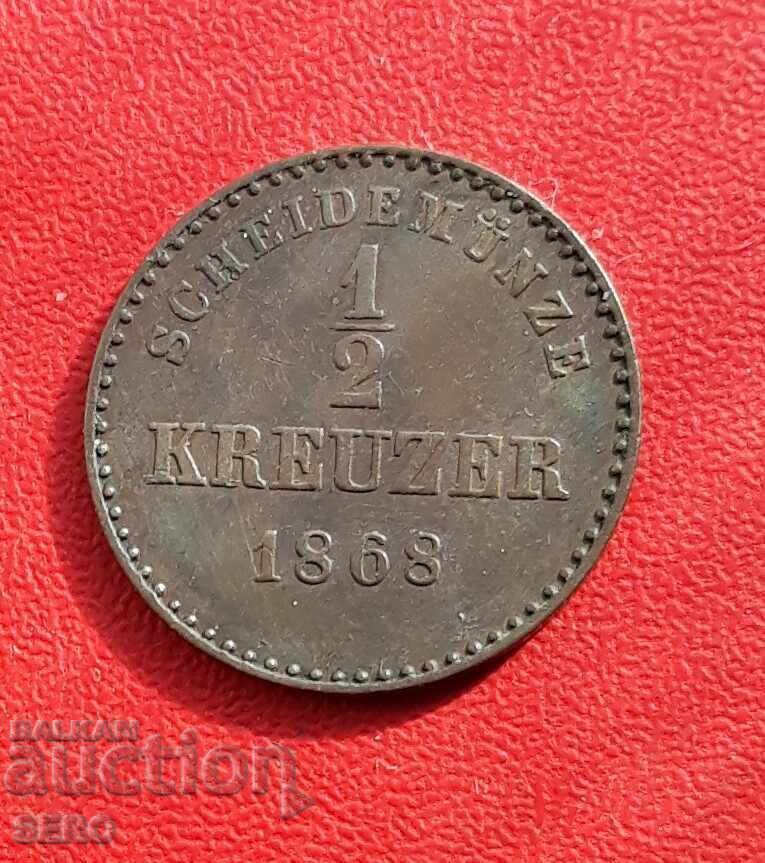 Germany-Württemberg-1/2 Kreuzer 1868-Extremely well preserved Germany-Württemberg-1/2 Kreuzer 1868-Extremely well preserved