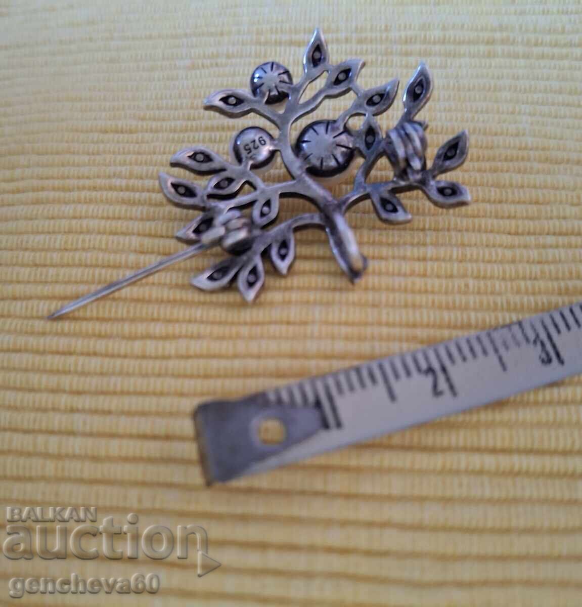 Auction  Old brooch with natural pearls, marcasite, enamel, silver