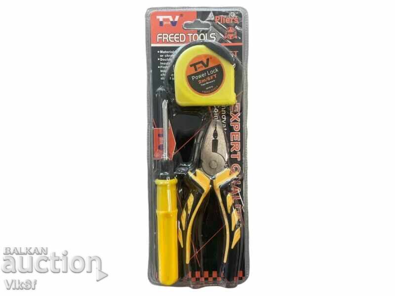 3-in-1 Tool Set: Screwdriver, Pliers, and Tape Measure