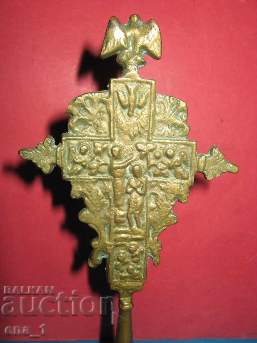 Бронзов напрестолен възрожденски православен кръст от 19 век - 5