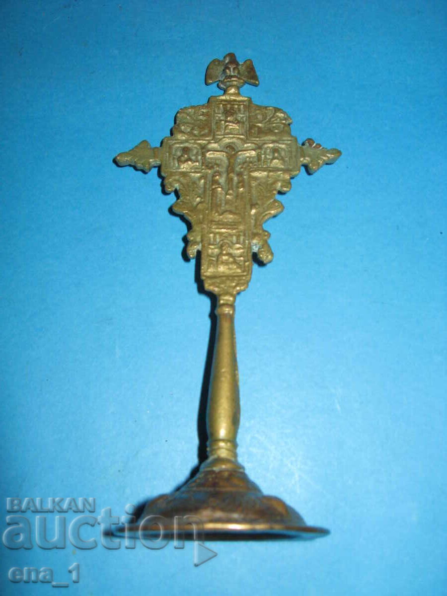 Бронзов напрестолен възрожденски православен кръст от 19 век - 7