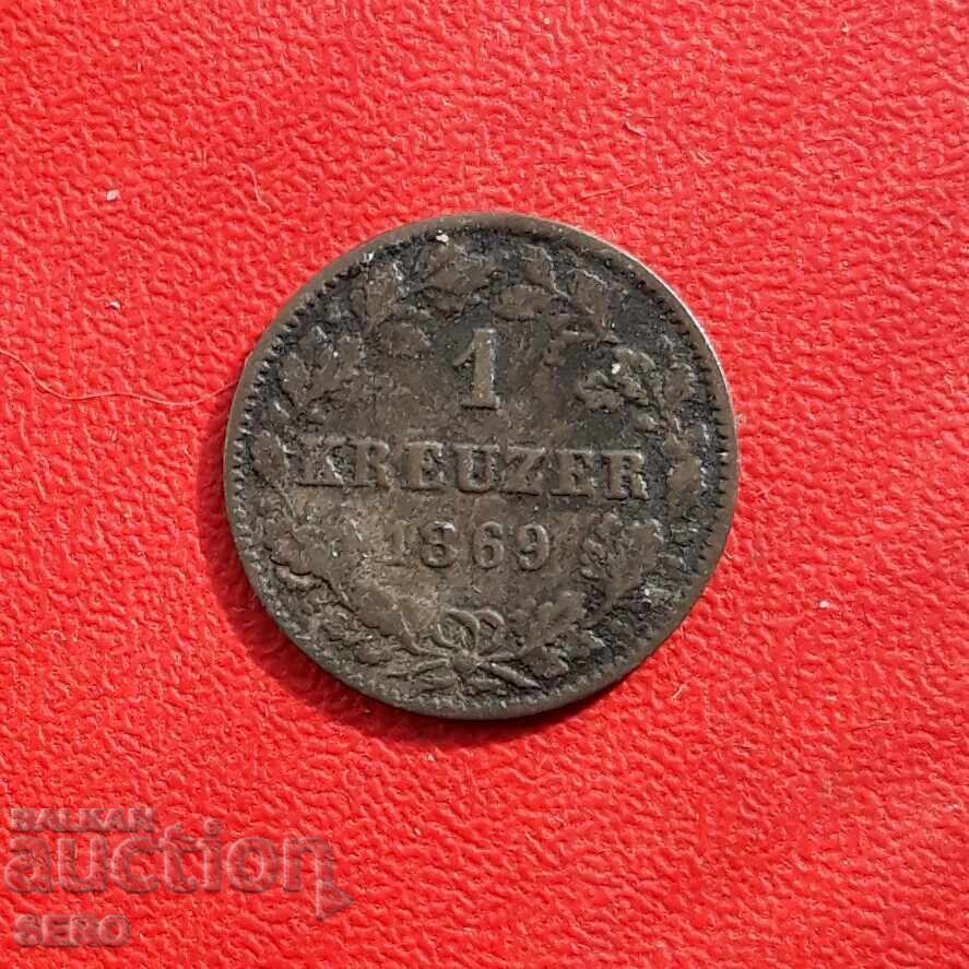 Germany-Württemberg-1 Kreuzer 1869 Germany-Württemberg-1 Kreuzer 1869