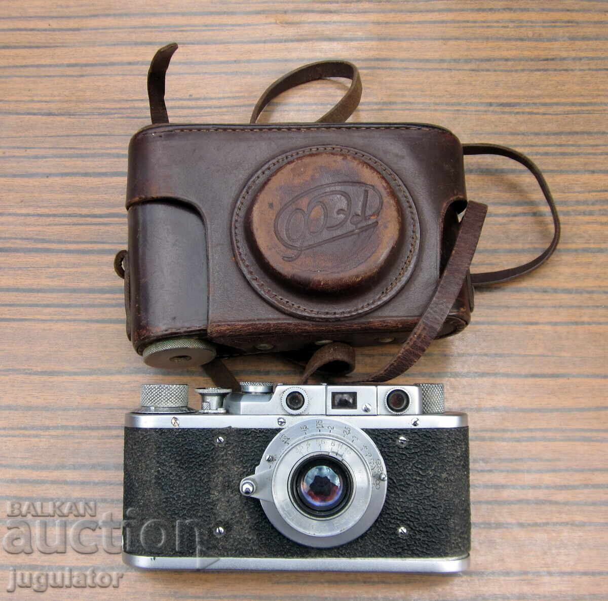 Old Russian FED camera with a collapsing lens and case Old Russian FED camera with a collapsing lens and case