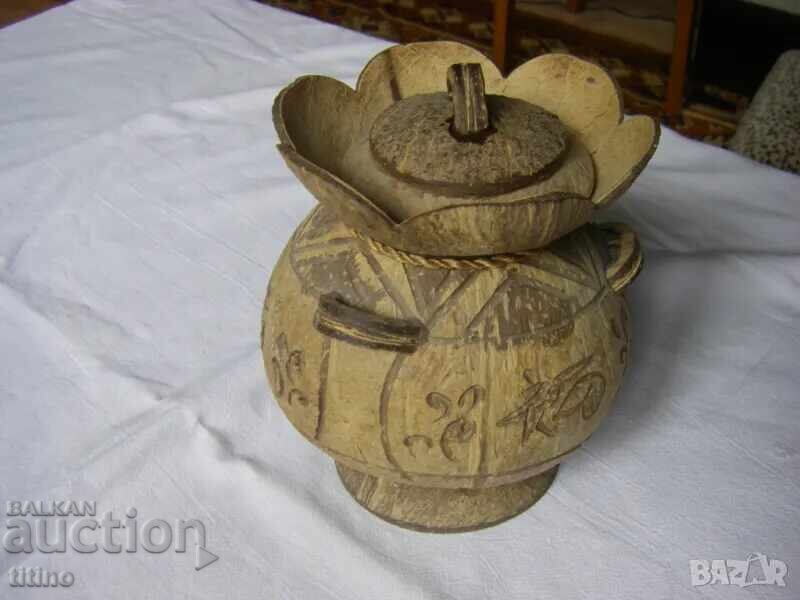 Exotic wooden vase with lid, pot, flower pot - 6