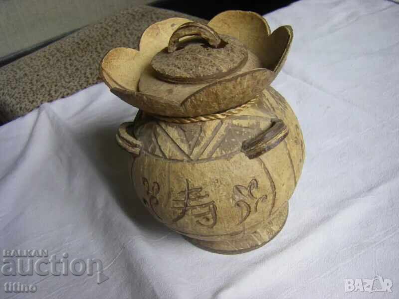 Exotic wooden vase with lid, pot, flower pot