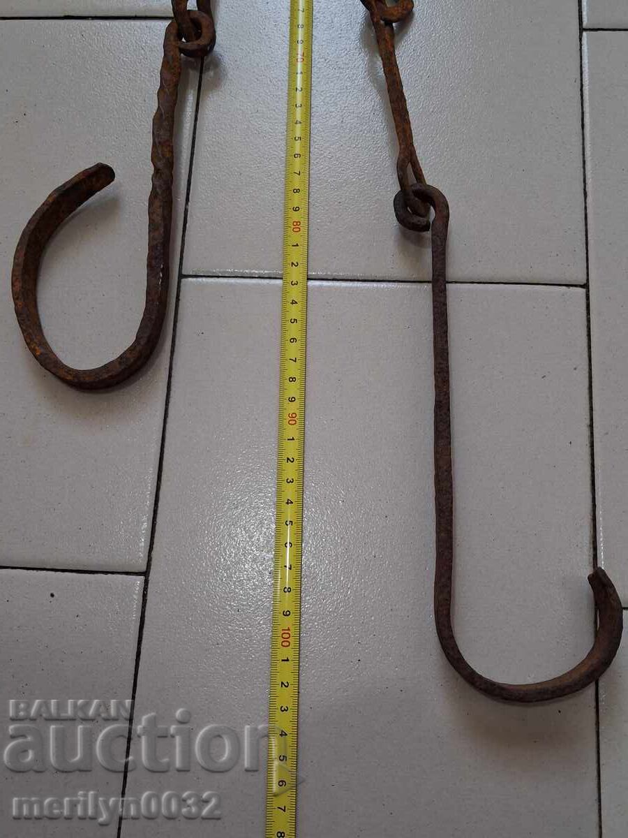 Old wrought iron chain with hook, hearth chain hook chain - 5 Old wrought iron chain with hook, hearth chain hook chain - 5