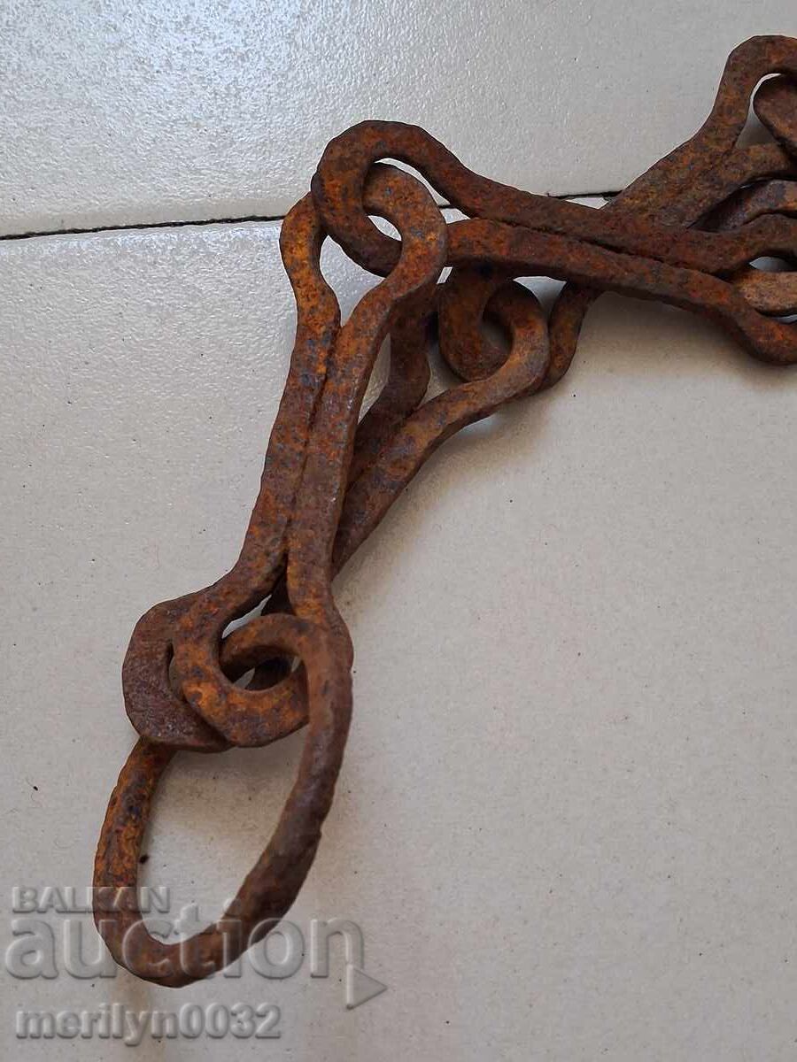Old wrought iron chain with hook, hearth chain hook chain - 6 Old wrought iron chain with hook, hearth chain hook chain - 6