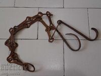 Old wrought iron chain with hook, hearth chain hook chain