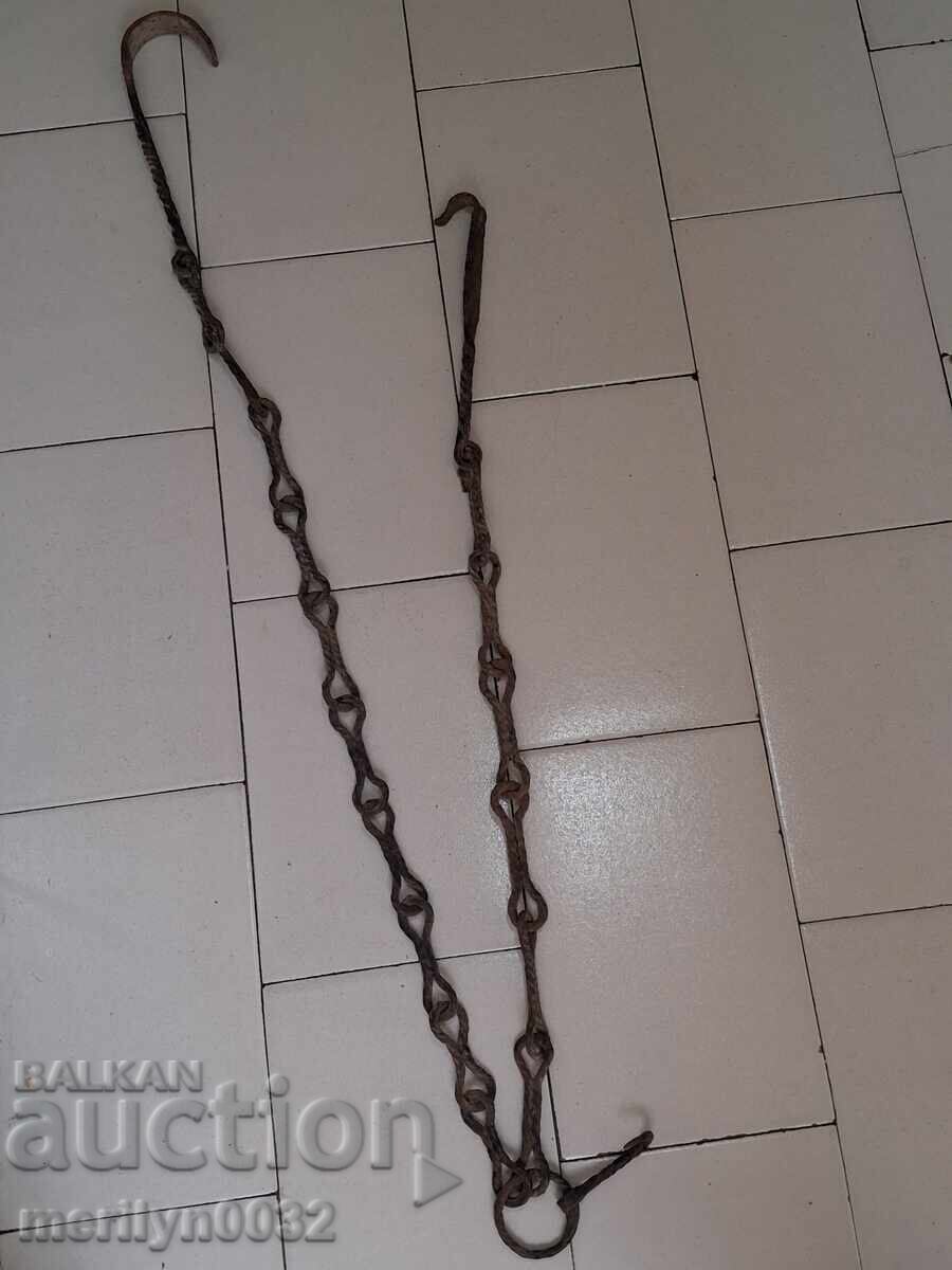 Auction Old wrought iron chain with hook, hearth chain hook chain Auction Old wrought iron chain with hook, hearth chain hook chain