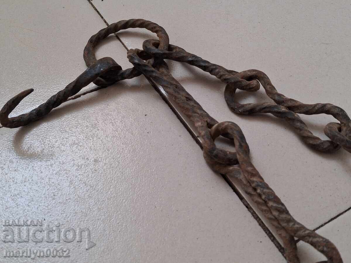 Old wrought iron chain with hook, hearth chain hook chain - 6 Old wrought iron chain with hook, hearth chain hook chain - 6