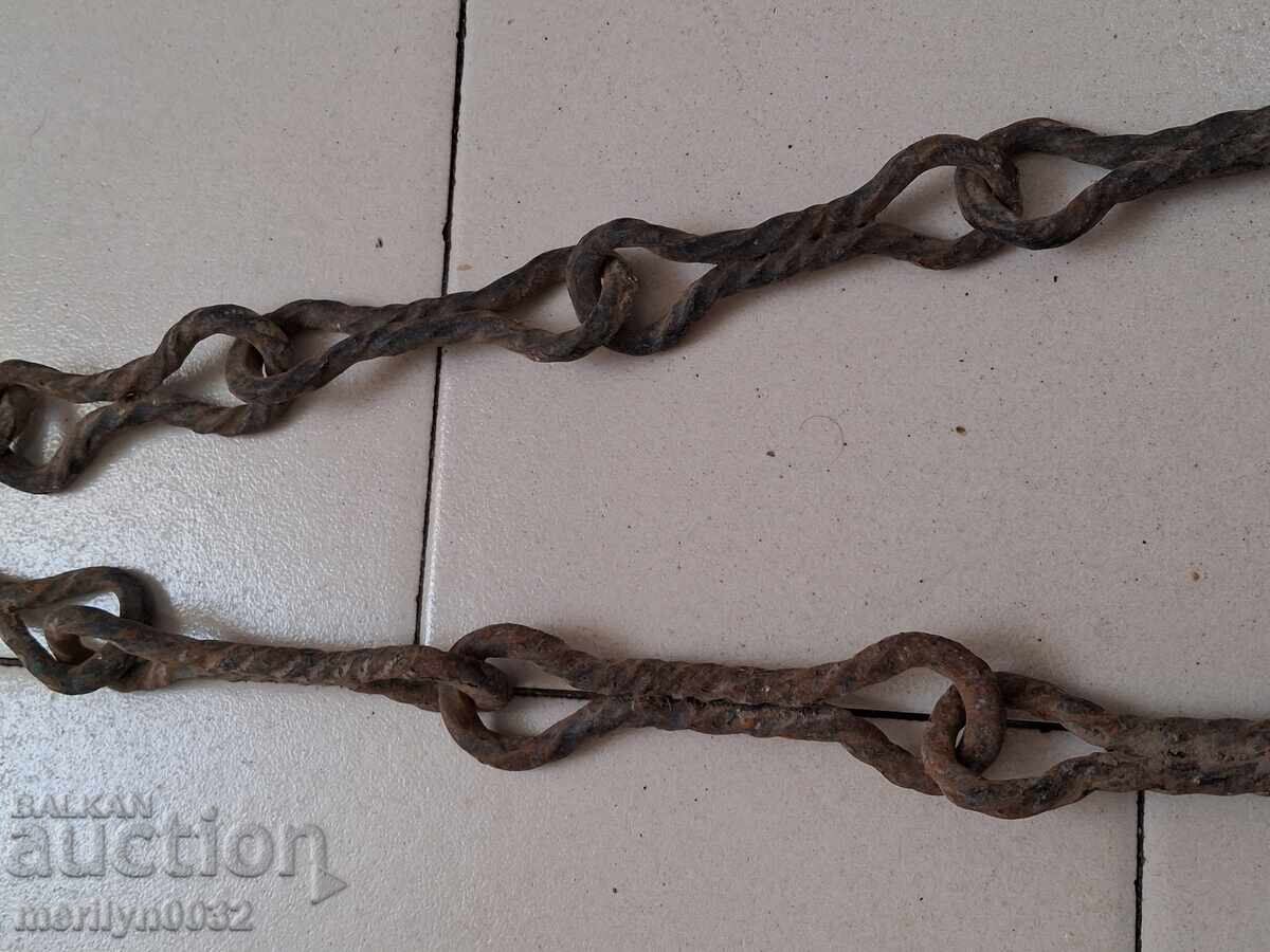Old wrought iron chain with hook, hearth chain hook chain - 7 Old wrought iron chain with hook, hearth chain hook chain - 7