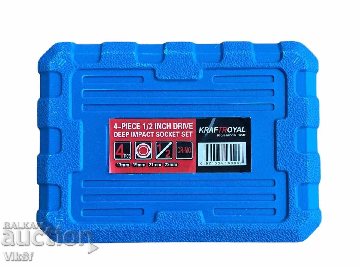 Σετ καρυδάκια κρουστικού 4τμχ 1/2 CR-MO 17 χιλ., 19 χιλ., 21 χιλ., 22 χιλ με τιμή 29.50 BGN | € 15.08