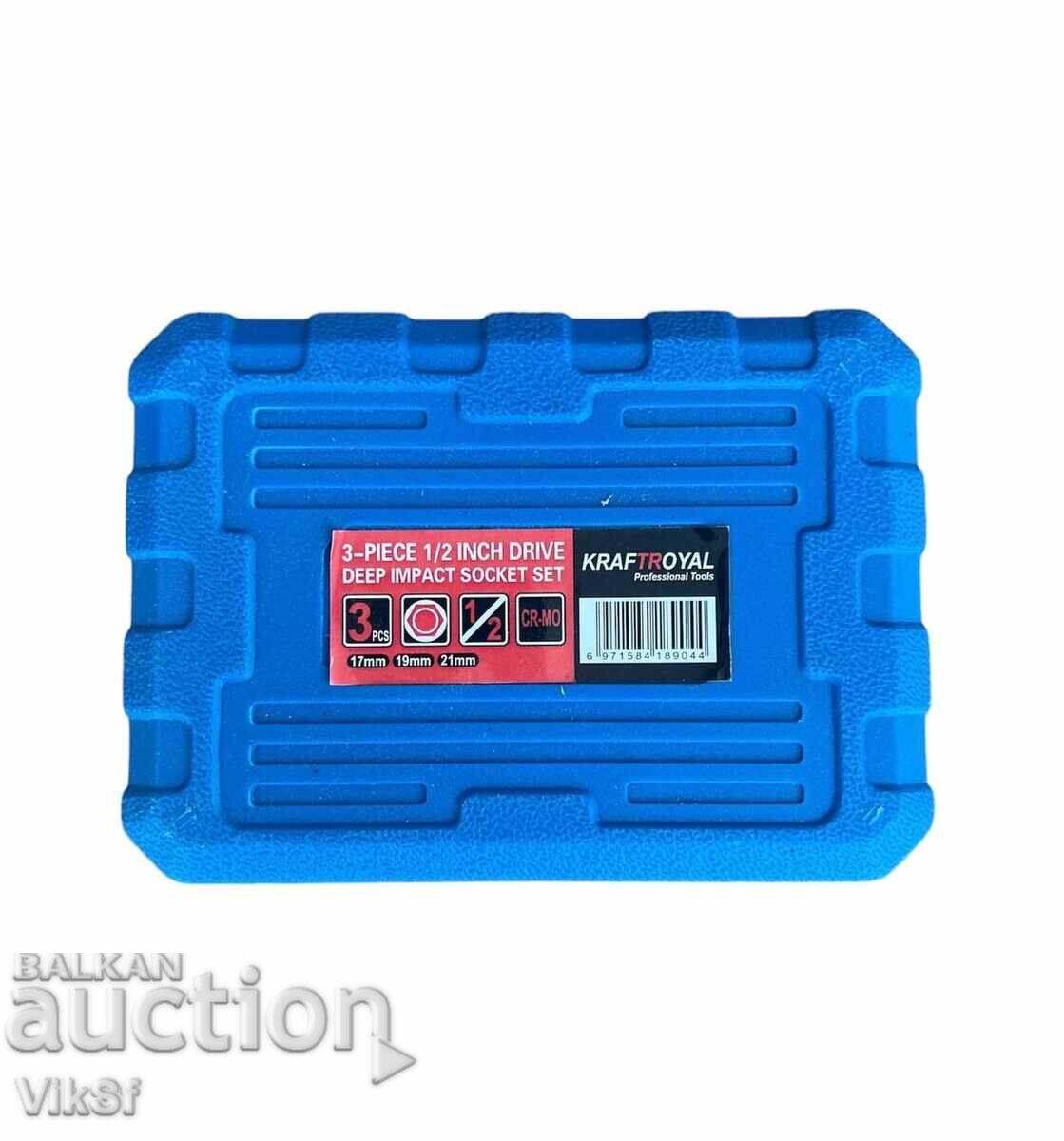 Set de chei tubulare de impact 3 buc 1/2 CR-MO 17 mm, 19 mm, 21 mm cu preț 25.50 BGN | € 13.04