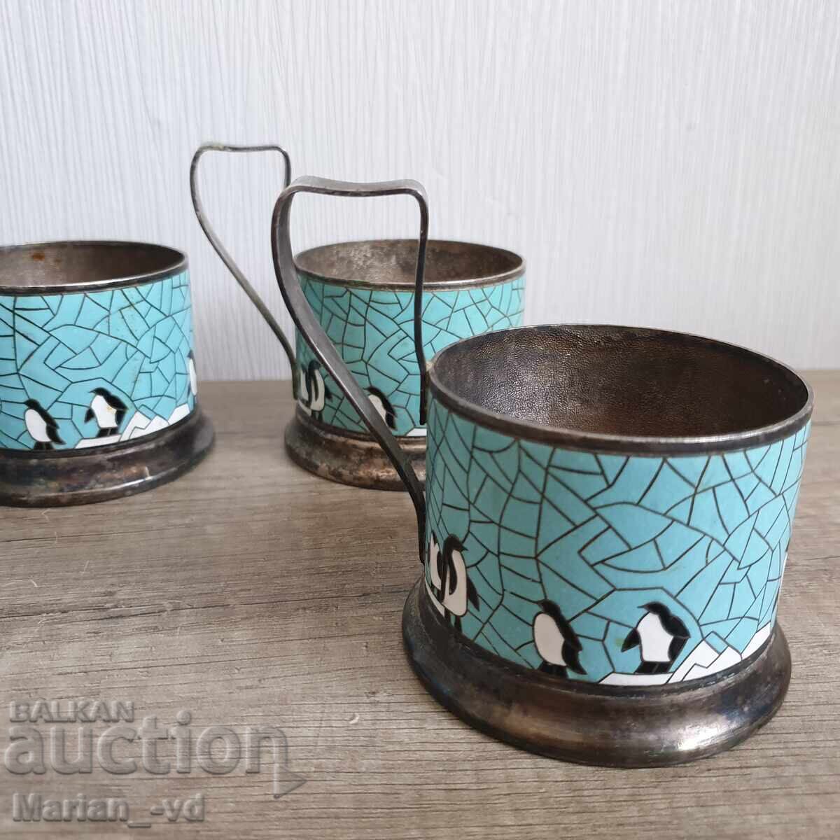 Δημοπρασία Podlozhki za chashi με σχέδιο πιγκουίνου, ΕΣΣΔ, ασημένια