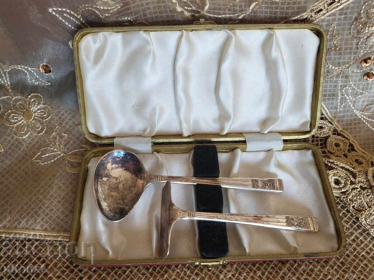 Antique silver-plated baby feeding set