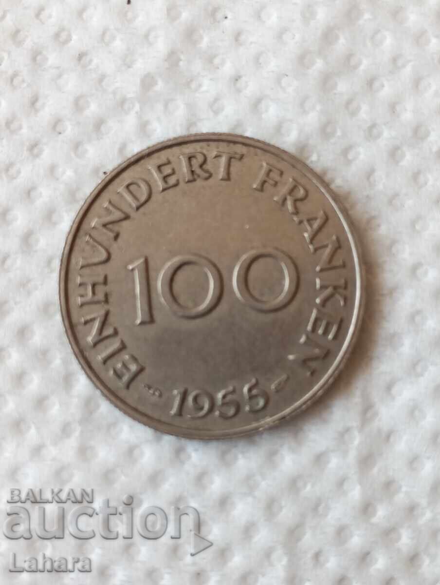 100 Francs 1955 Saarland, Saar Protectorate 1947 - 1956 100 Francs 1955 Saarland, Saar Protectorate 1947 - 1956
