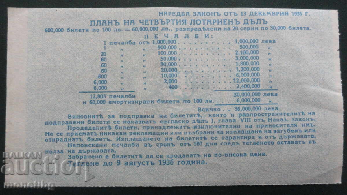 Bulgaria 1936 - Bilet de loterie - 6 Bulgaria 1936 - Bilet de loterie - 6