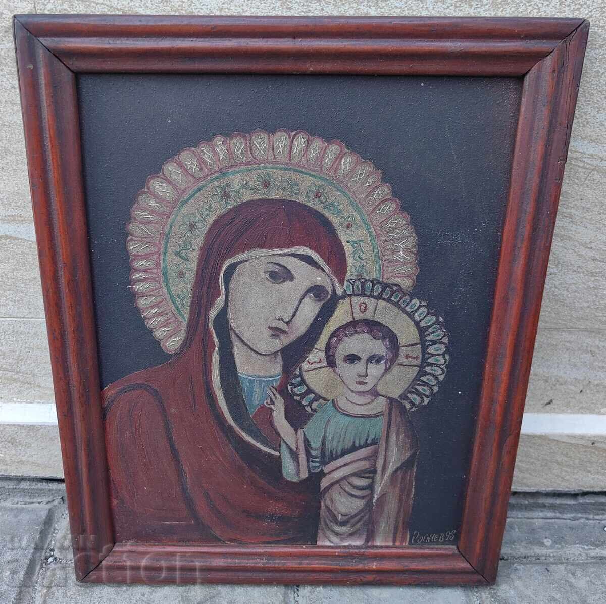 OLD PAINTED ICON VIRGIN MARY JESUS CHRIST